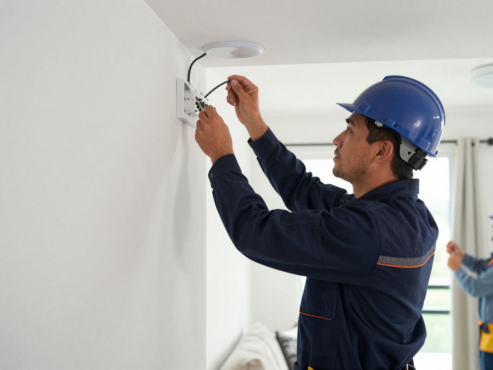 Professional electrician installing residential electrical services